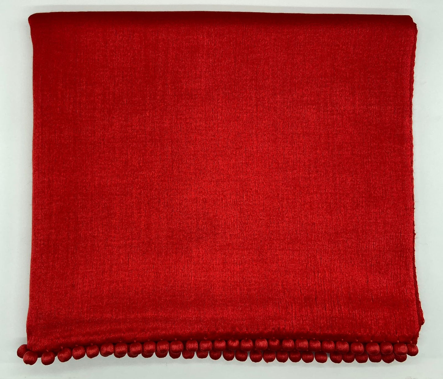 BAJRA Red Cashmere Satin Weave Stole with Pom Pom Trim