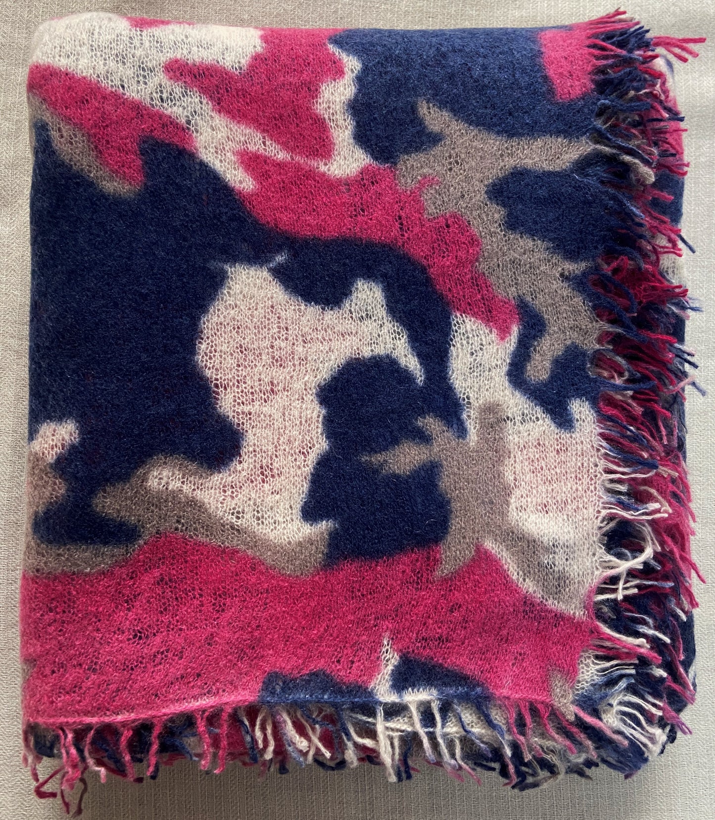 Camouflage Print on Felted Feather Knit Cashmere Shawl