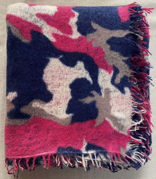 Camouflage Print on Felted Feather Knit Cashmere Shawl