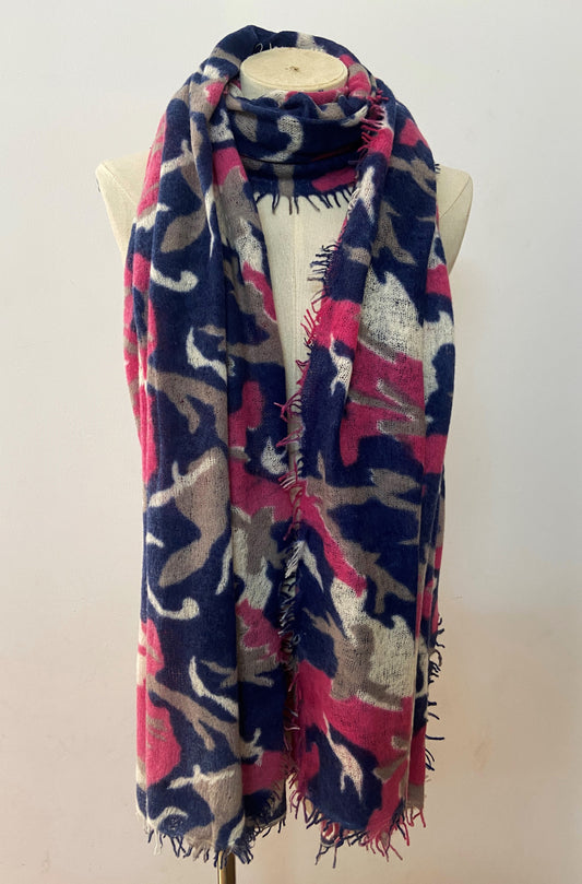 Camouflage Print on Felted Feather Knit Cashmere Shawl