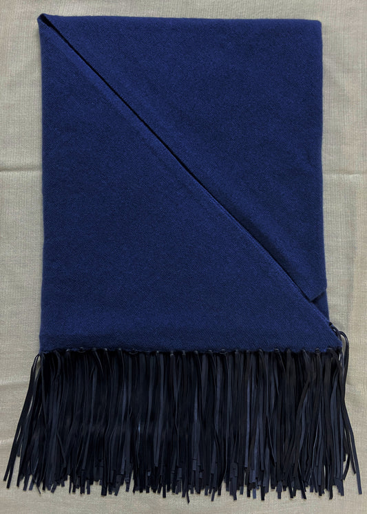 Cashmere Knit Triangle (28/2/14) with 2x Leather Loop Fringe - 6 Inches (1cm Apart)