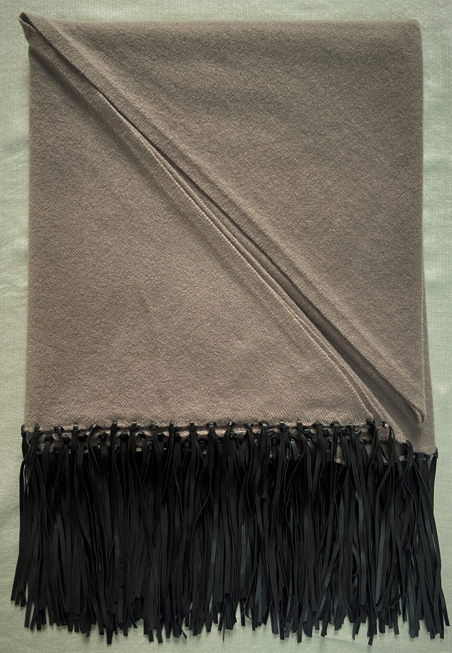 Cashmere Knit Triangle (28/2/14) with 2x Leather Loop Fringe - 6 Inches (1cm Apart)