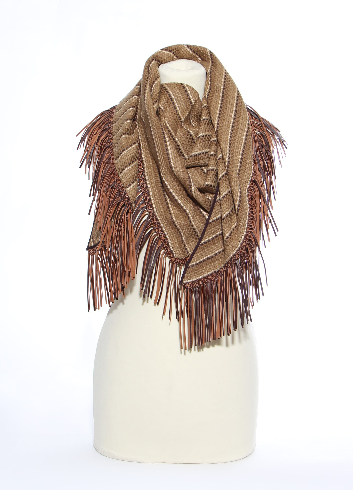 Multicolor Tiny Basketweave Triangle w Barbara Leather Fringe