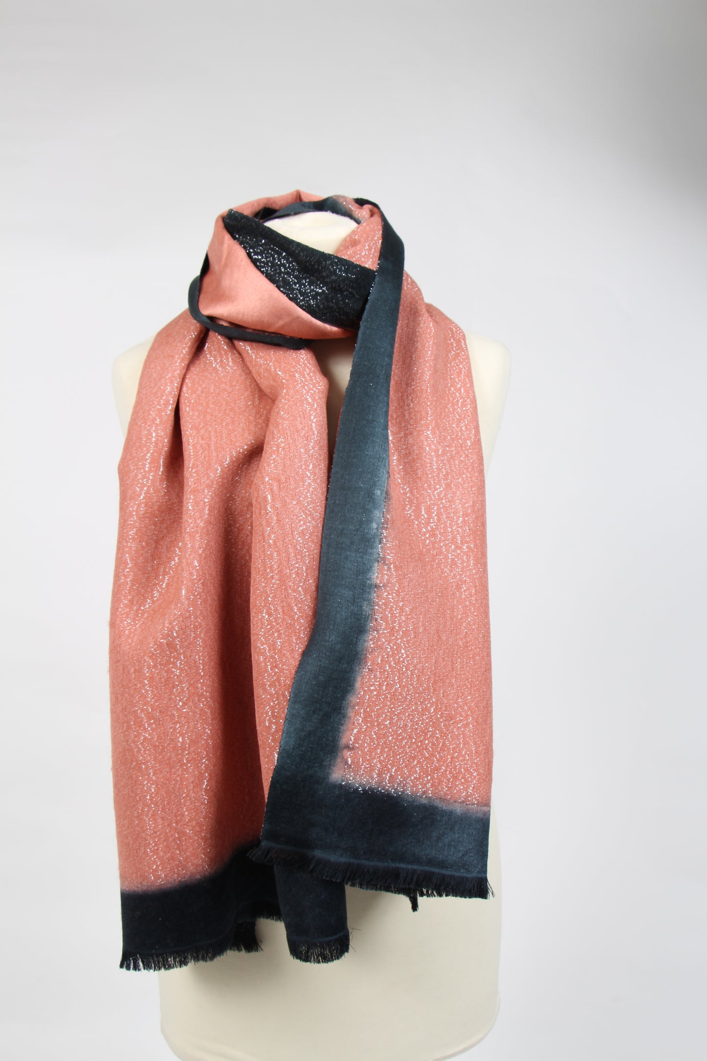 Frame Satin Silver Sparkle Weave Stole 4x 2" Dip Dyed