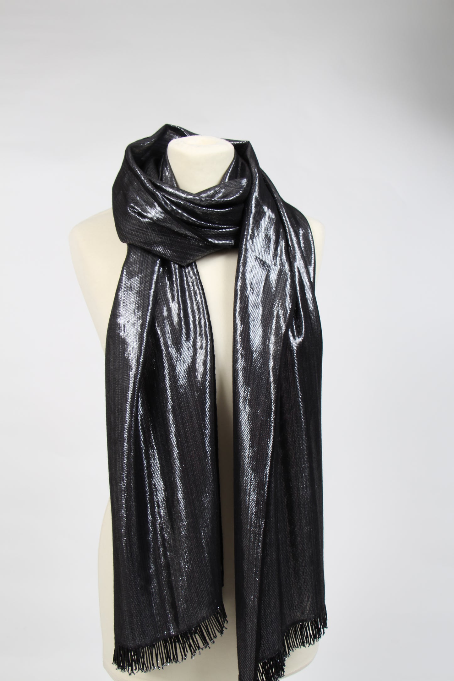 Cashmere Silver Glitter Twill Weave Stole w 2x Rajni Bead 1"