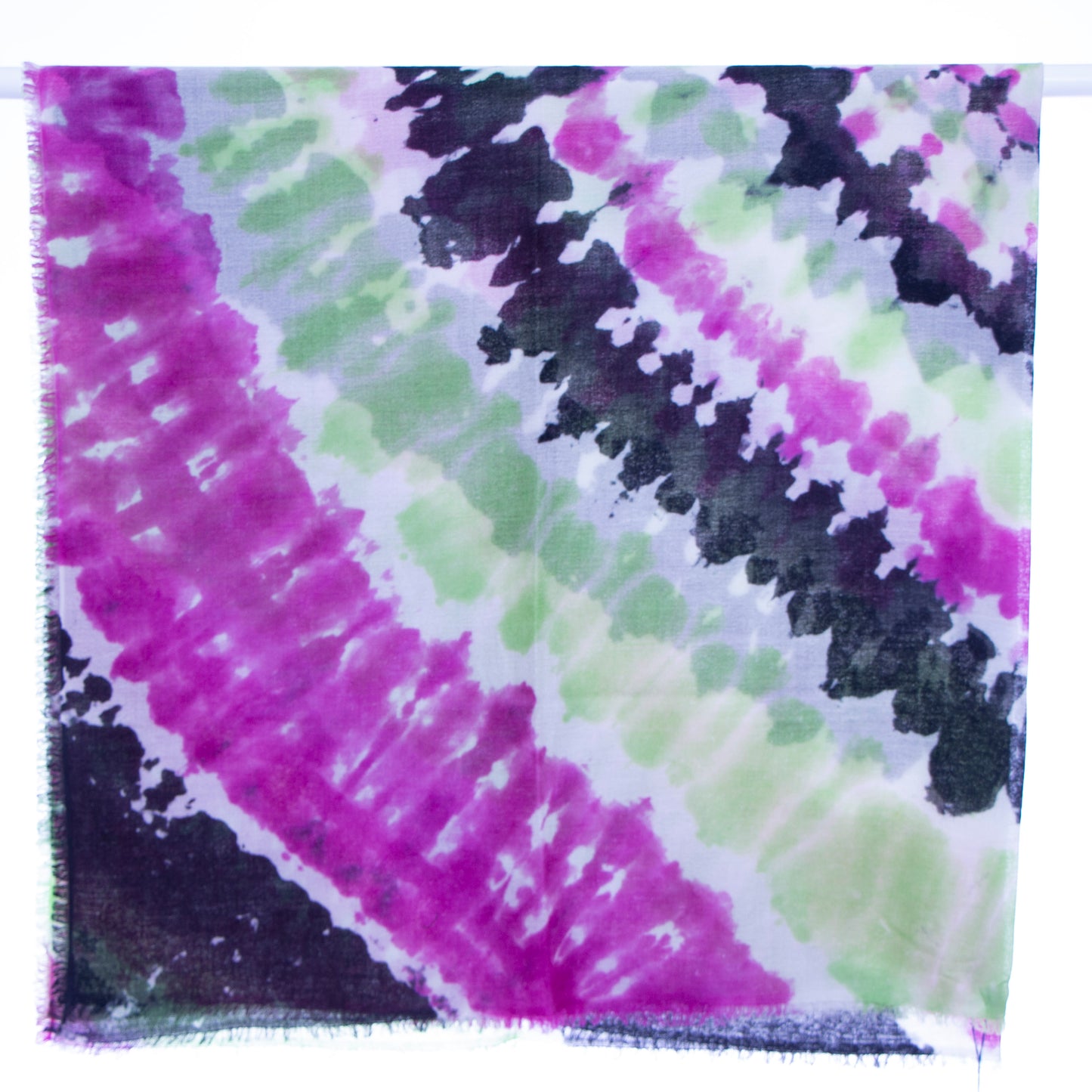 Pink Green Black Wool Silk Multi Color Tie Dye Square