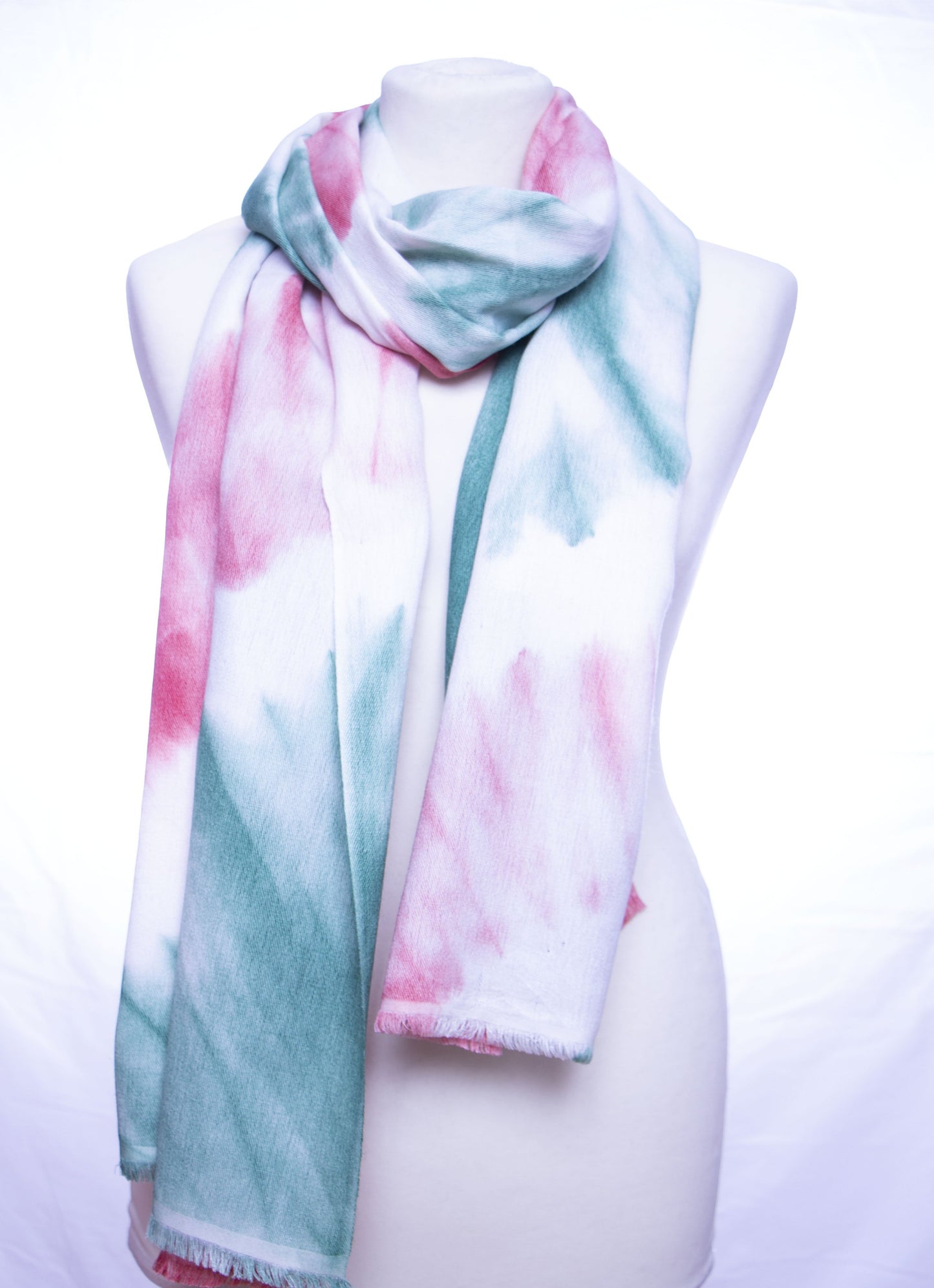Pink Green Diagonal Tie Dye Pashmina Stole