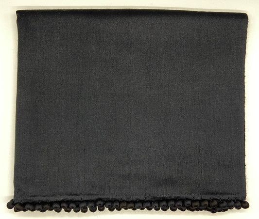 BAJRA Black Cashmere Satin Weave Stole with Pom Pom Trim