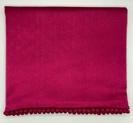 BAJRA Crimson Cashmere Satin Weave Stole with Pom Pom Trim