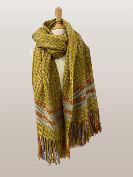 Yellow Blue Space Dyed Large Basketweave Stole