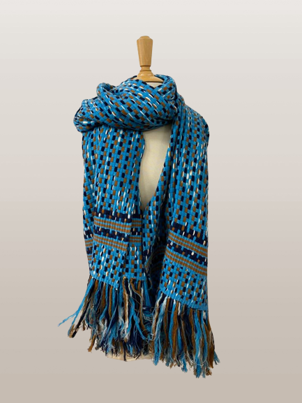 Blue  Space Dyed Large Basketweave Stole