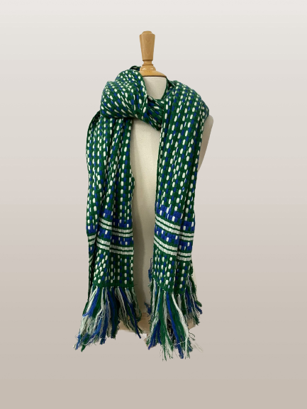 Green Blue Space Dyed Large Basketweave Stole