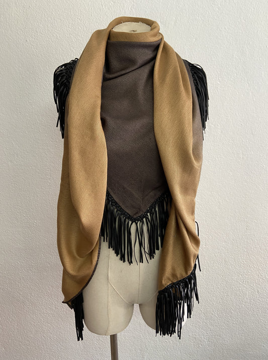 Pashmina 1P Triangle w Vertical Gradual Shading & Barbara Leather Fringe