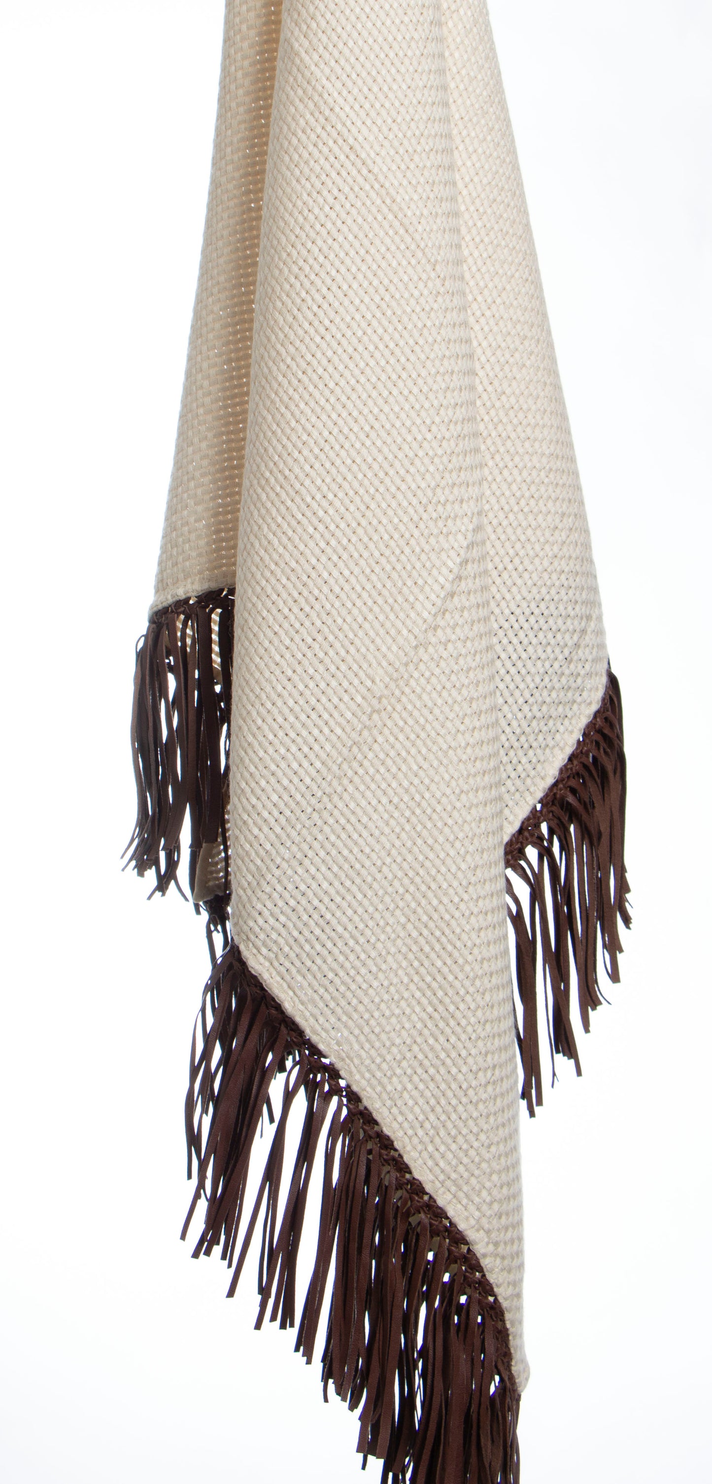 BAJRA Cervinia Scarf Ivory with Brown Leather Fringe