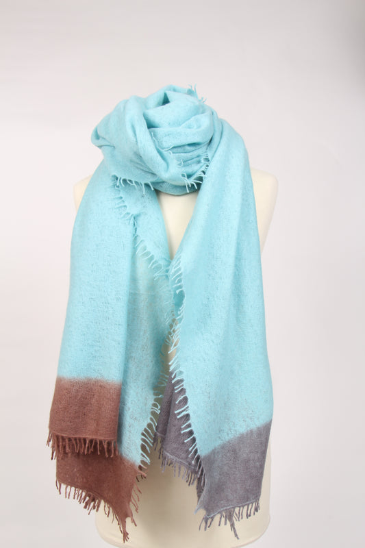 Feather Knit Wrap 4-Sided 4x 2 color Dip Dyed Border