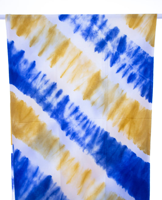 Blue Yellow Diagonal Tie Dye Pashmina Stole